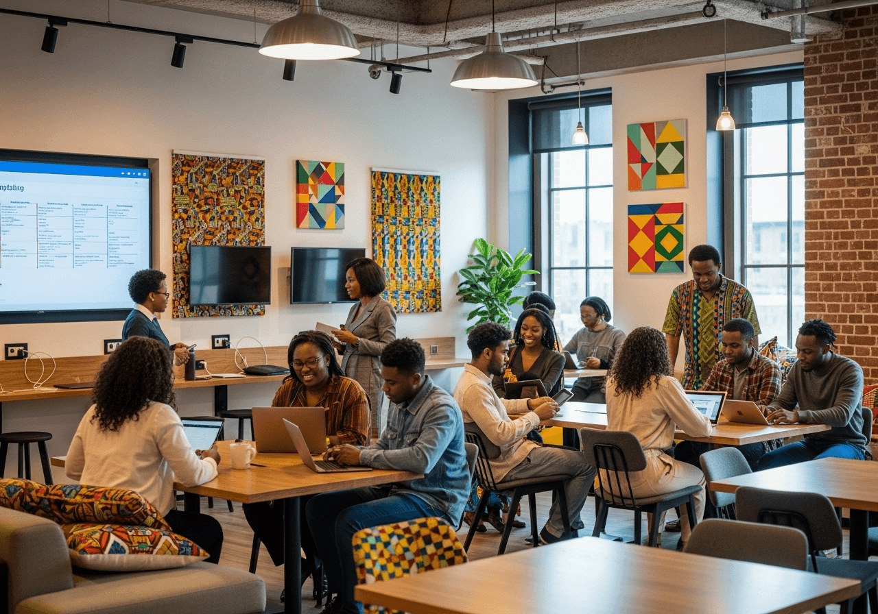 African diaspora community gathering with digital platform