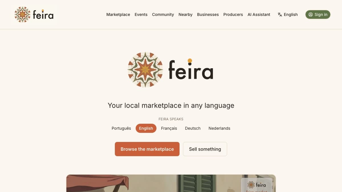 Feira, screenshot of the live app