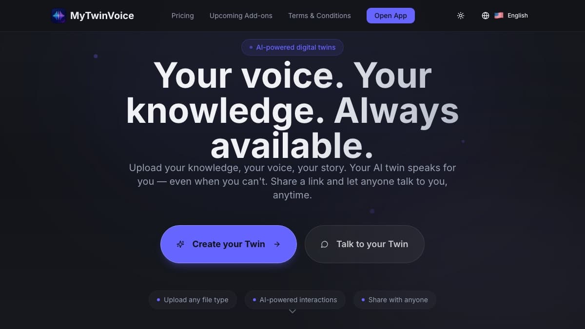 MyTwinVoice, screenshot of the live app