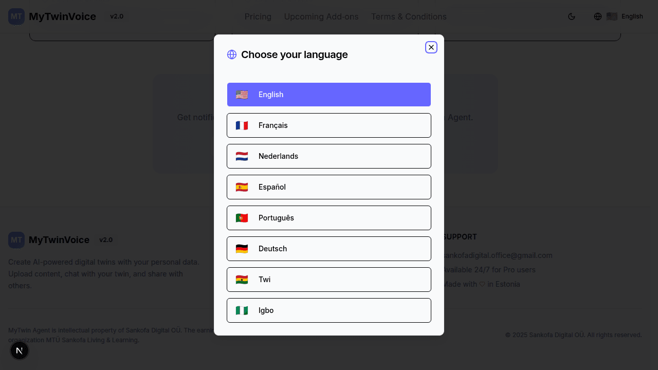 MyTwinVoice platform screenshot